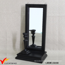 Wall Mounted Black Wooden Mirror Candle Holder